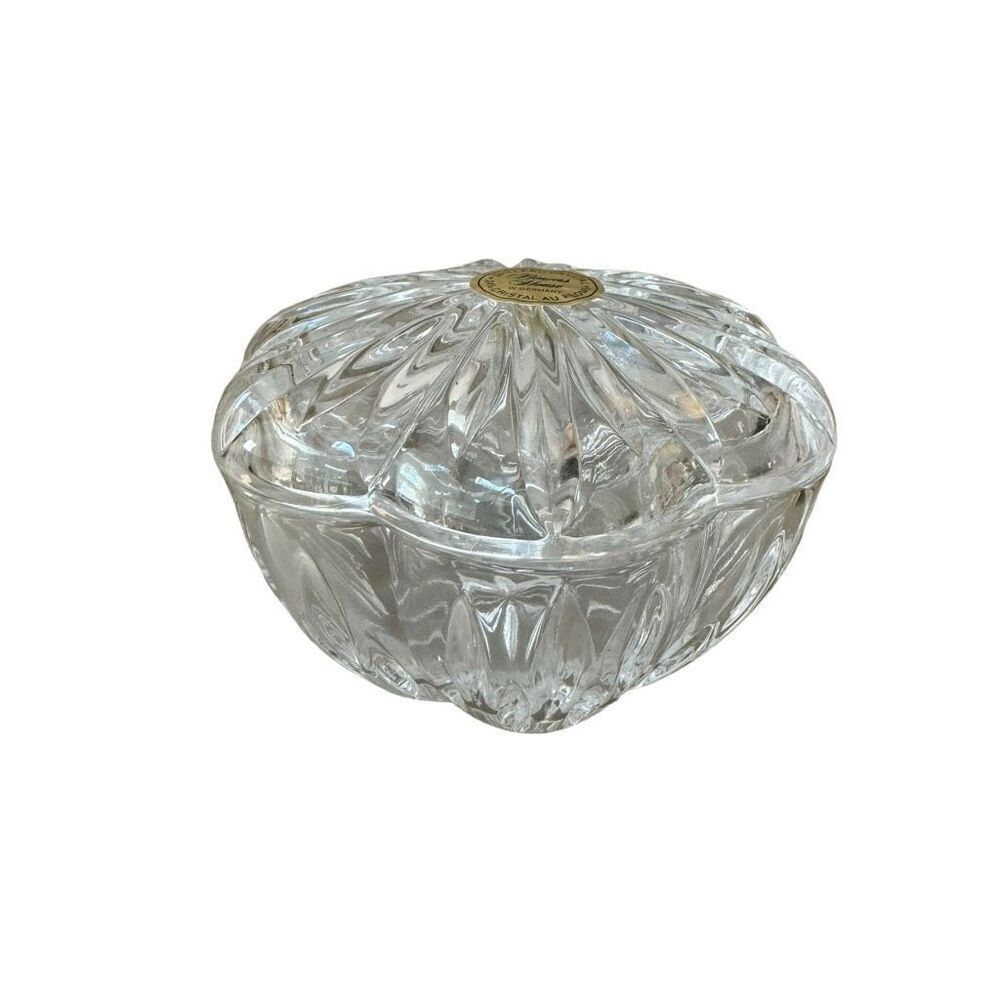 Princess House vintage 2 pc 24% lead crystal vanity trinket box, 2" H x 3.5" W